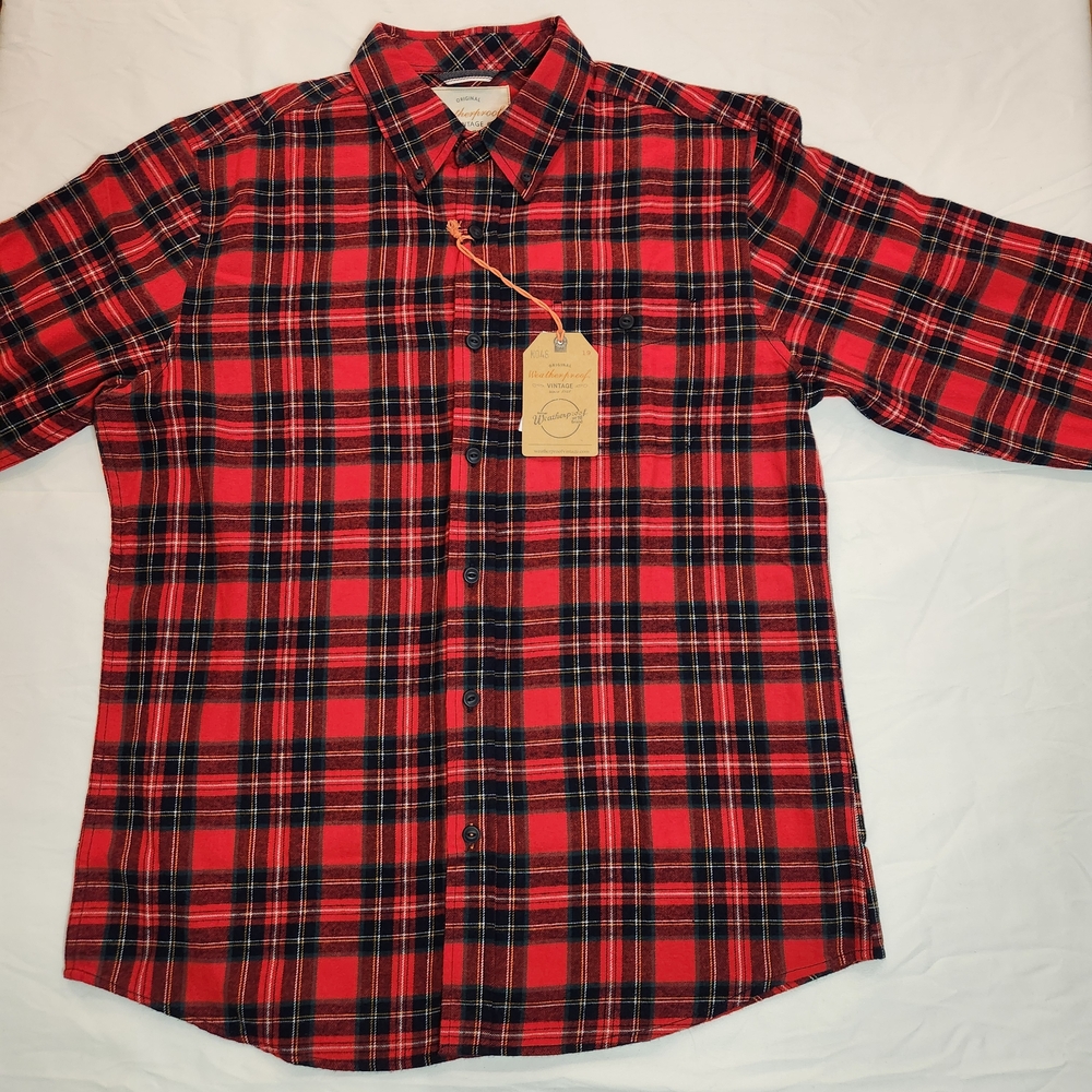 Weatherproof Vintage Mens Large Red Black Plaid Button Down Flannel Shirt NWT